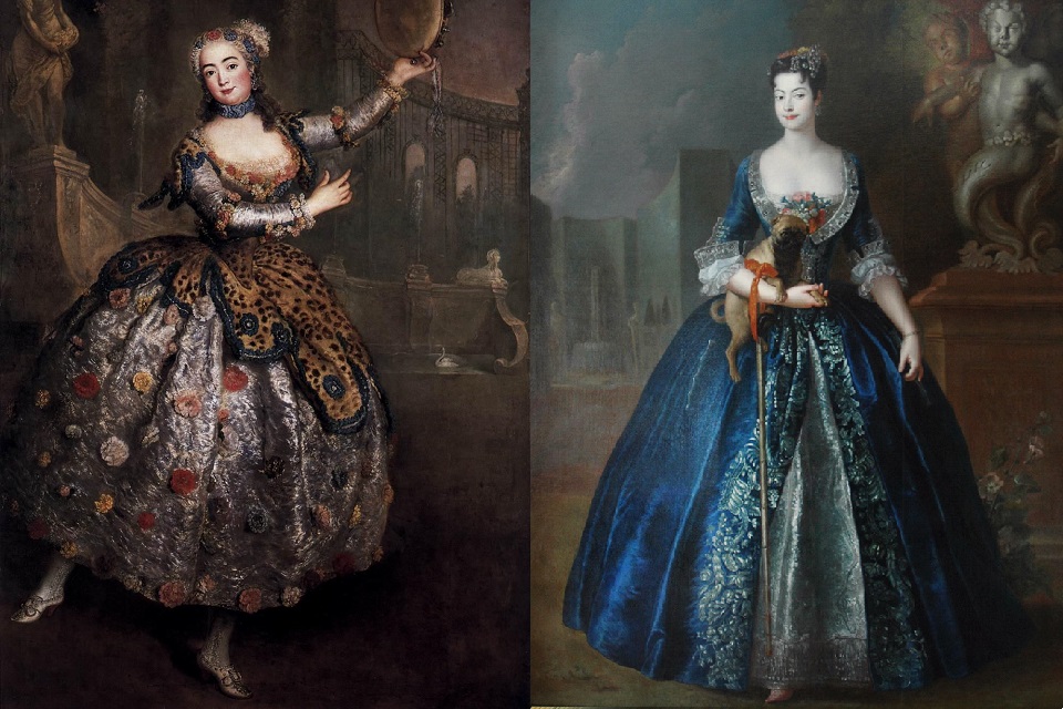 La tarda moda Luigi XIV delle donne tra il 1700 e il 1720