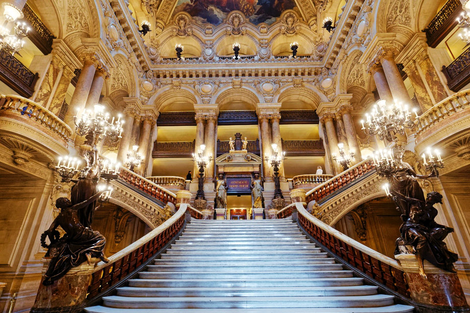 Gran vestíbulo, recepción y gran escalera, Palais Garnier